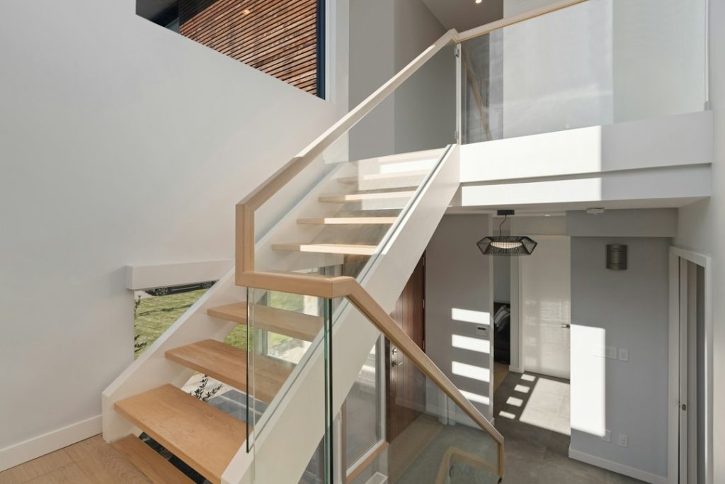 Staircase with wood treads and railing
