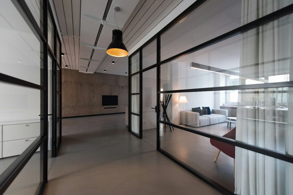 Room separated by a glass partition